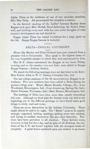 The Chapters: Delta - Indiana University, June 1885 (image)